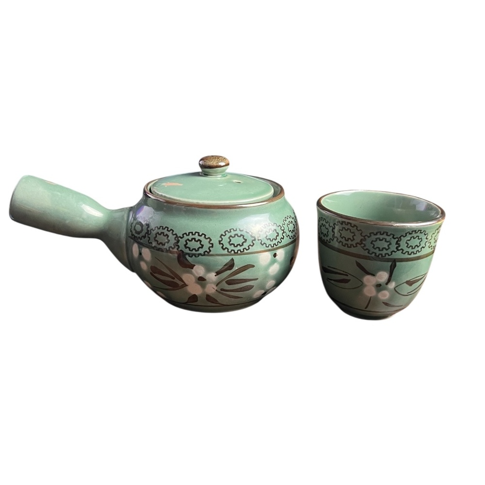 SOREL Ceramic Japanese-Style Tea Set – Teapot with 4 Cups & Strainer Used